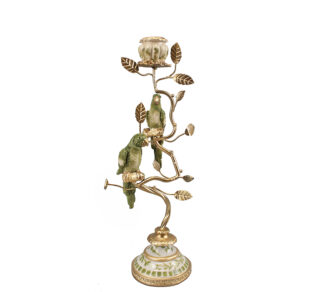 Κηροπήγιο κλαδί με παπαγάλους πράσινο 32.5cm