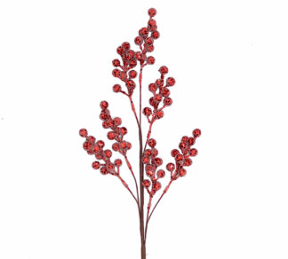 Κλαδί berries κοκκινη παγιέτα & χαντρα 66cm
