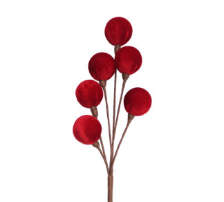 Κλαδί με μπάλλες κόκκινο βελούδο 42cm