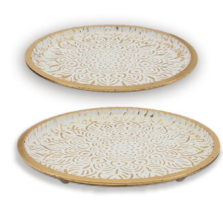 Μεταλλική πιατέλα σετ 2 τεμ. εκρού/χρυσό 39+44cm