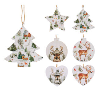 Ξύλινα στολίδια με print ελάφια 6σχδ.11cm