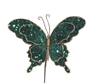 Πεταλούδα σμαραγδί παγιέτες 29x22cm
