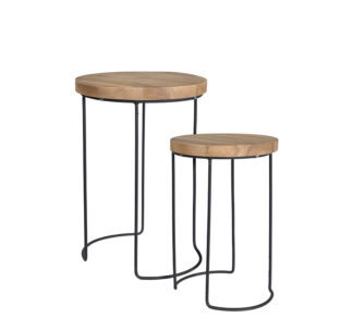 Σετ/2 στρογγυλά side table από κορμό teak
