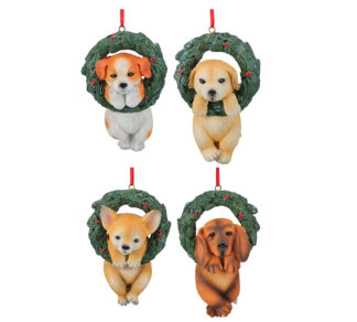 Στολίδια σκυλάκια με στεφάνι σε 4 σχδ.