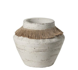 Βάζο παλαιωμένο λευκό χρ. με κρόσια από σχοινί 19