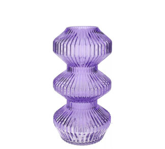 Γυάλινο βάζο "Lines" λιλά 16x30cm