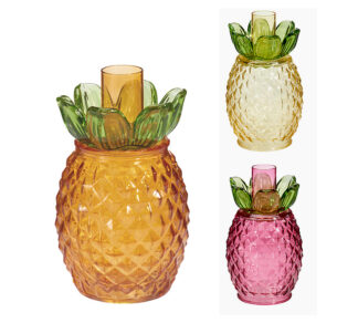 Γυάλινο κηροπήγιο σχ. ανανάς σε 3 χρ.