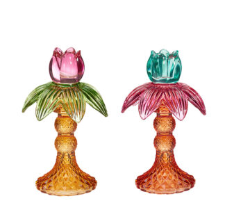 Γυάλινο κηροπήγιο σχ.φοίνικας σε 2 χρ.