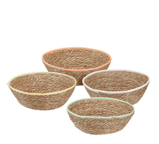 Καλάθια απο Seagrass με χρωματιστή τρέσα 31cm