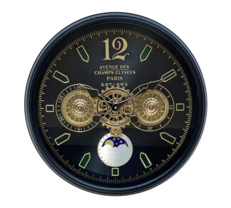 Μηχανικό ρολόι μαύρο με χρυσά γρανάζια