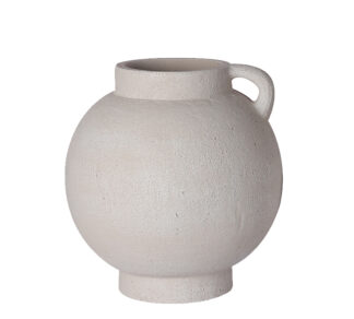 Στρογγυλό βάζο με λαβή και υφή πέτρας λευκό 24