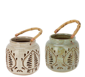 Φανάρι από πορσελάνη με bamboo λαβή